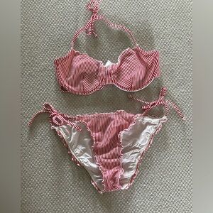 Onia Red and White Striped Bikini